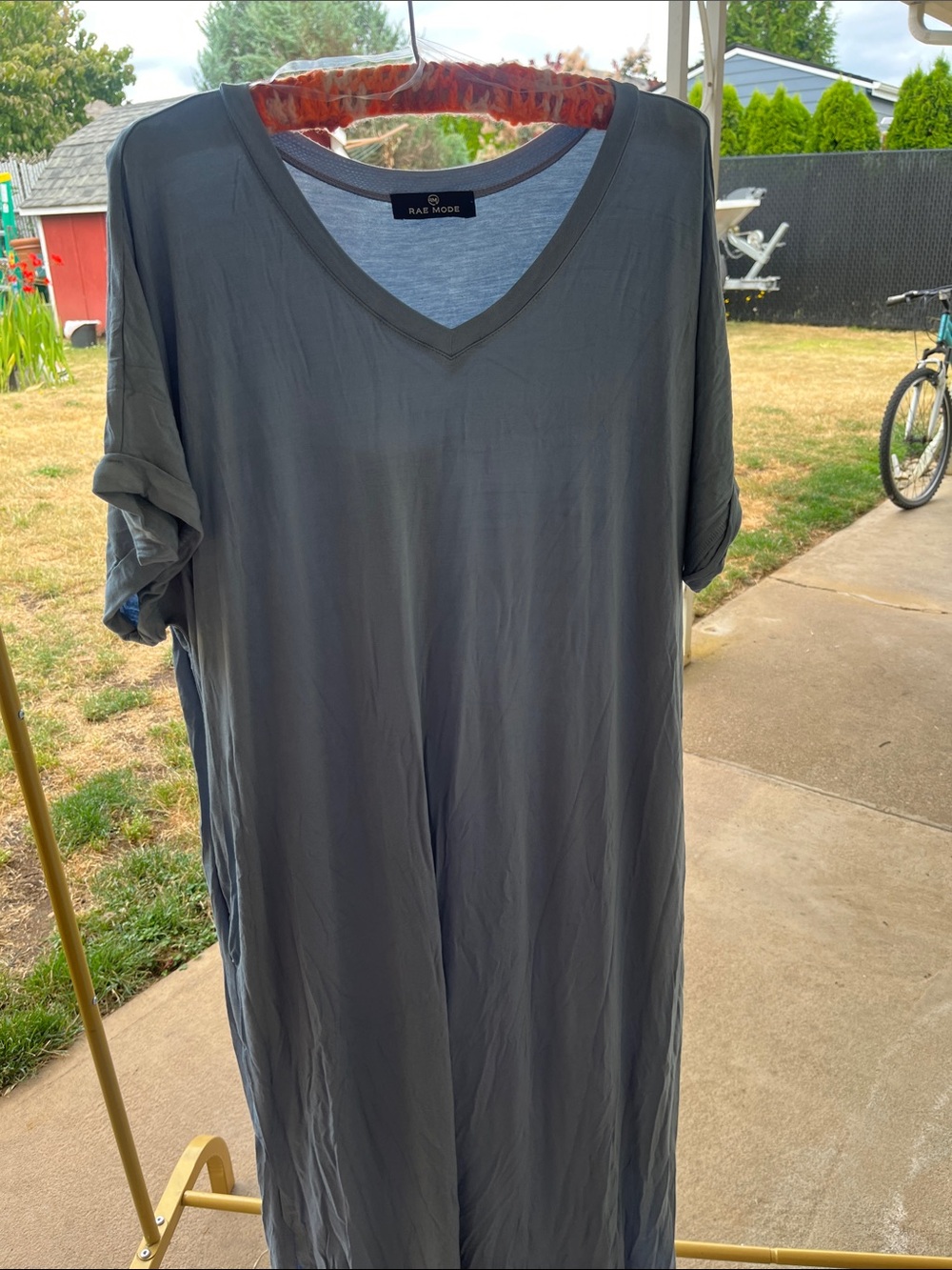 V-Neck Short Sleeve Shirt Dress in light blue hue